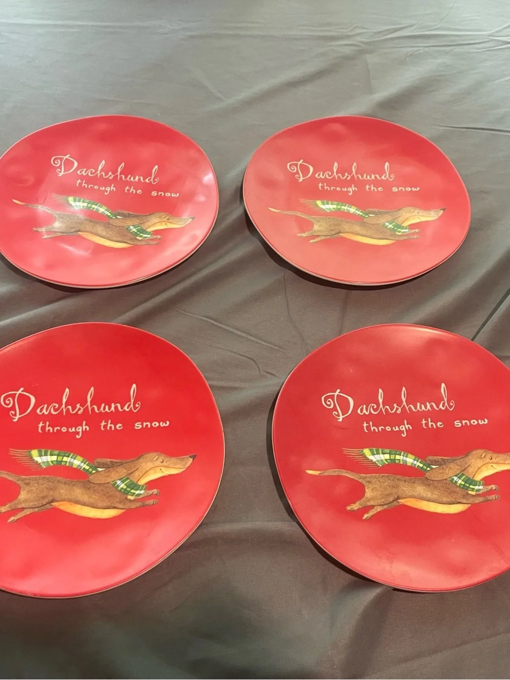 Festive Red Dachshund Serving Plates - Set of 4